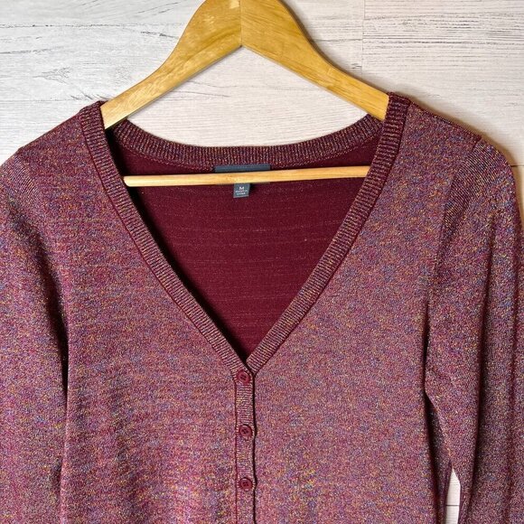 ModCloth Cardigan Womens Size Medium Burgundy Metallic Button Down Sweater - Picture 8 of 16